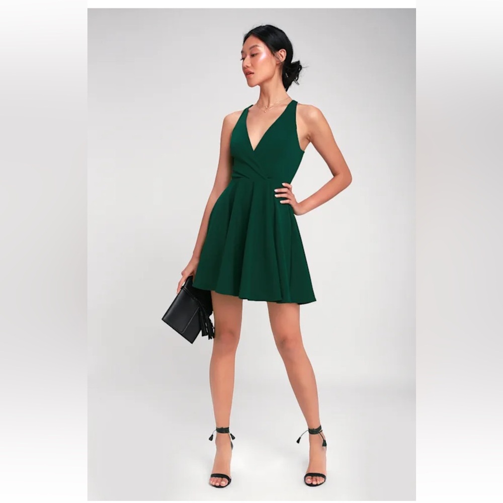 Lulu's Deep Green V-Neck Mini Dress XL NWT